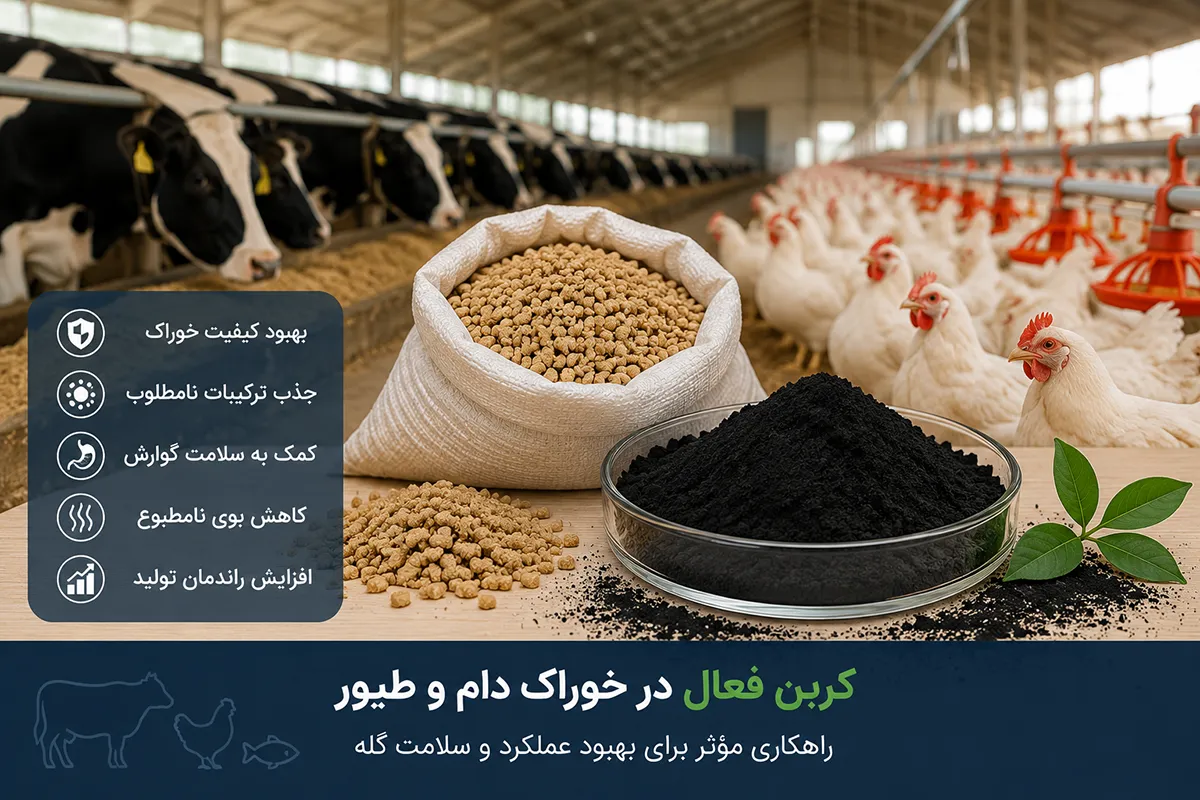 کاربردهای کربن فعال در خوراک دام و طیور شامل مکملهای خوراکی، توکسین بایندرها و افزودنیهای دامی